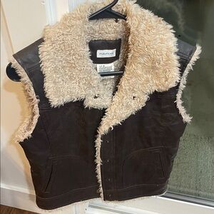 Maurices Faux Leather Dark Brown Vest with Cream Sherpa Lining